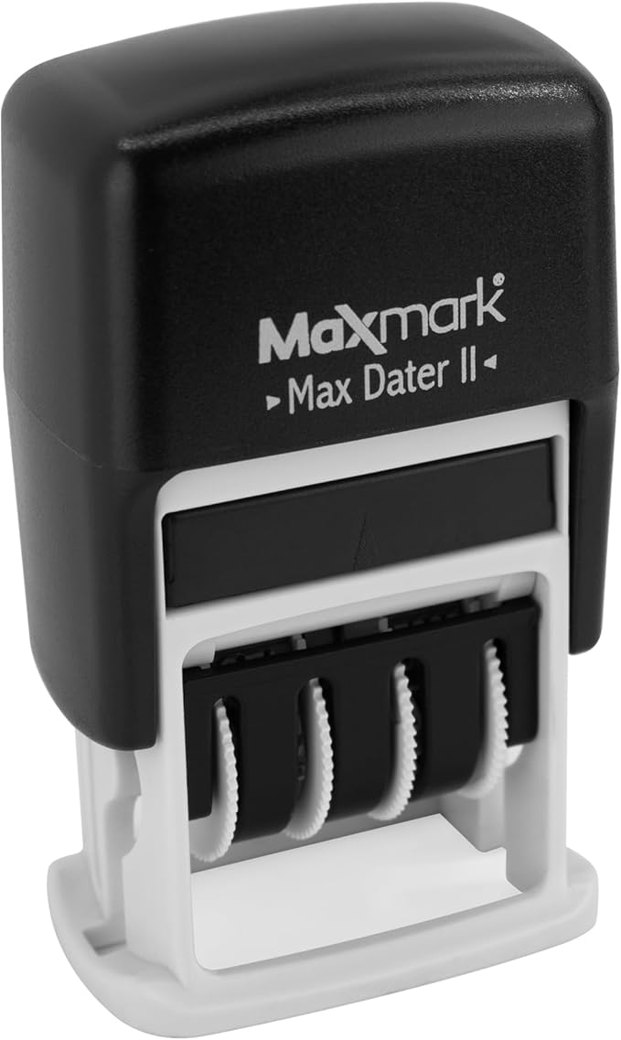 MaxMark Self-Inking Rubber Date Office Stamp with Approved Phrase & Date - Black Ink (Max Dater II), 12-Year Band