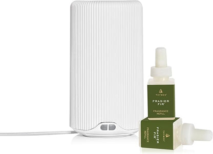 Thymes Pura Plus Smart Home Fragrance Diffuser Kit - Includes 1 Tabletop Pura Diffuser and 2 Frasier Fir Pura Refills - Notes of Siberian Fir, Cedarwood & Sandalwood