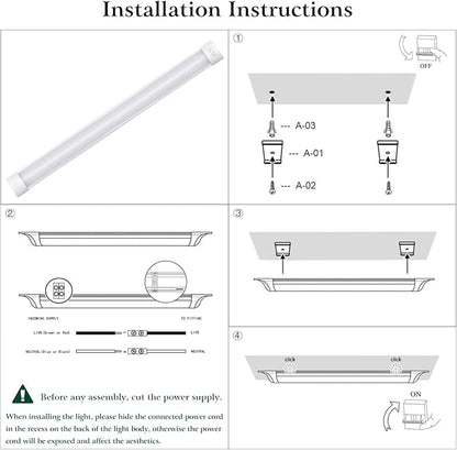 colmeguna 4 Packs 4FT LED Batten Light, Ultra-Thin Slim Ceiling Surface Mounted Light, 40W, 4000K, IP20, LED Ceiling Lamp for Garage, Shop, Hallway, Office, Market