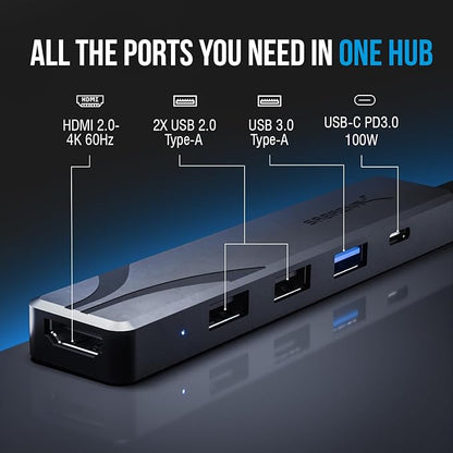 SABRENT USB C Hub, USB C to HDMI 4K@60Hz, Type C Hub Multiport Adapter, 100W Power Delivery, Compatible with MacBook, Laptop (HB-TC5P)