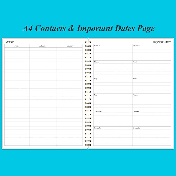 Daily Planner Undated - 8.5" x 11" To Do List Notebook Hourly Schedules, 150 Sheets/300 Pages Spiral Appointment Planner for Women and Men ,PVC Hardcover, Inner Pocket, Elastic Closure, Blue