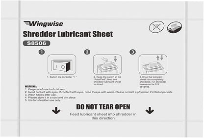 Wingwise 48-Pack Shredder Lubricant Sheets, 8.5 x 6 Inches, Sharpens Blades & Extends Shredder Life, Mess-Free Maintenance for Heavy-Duty Use