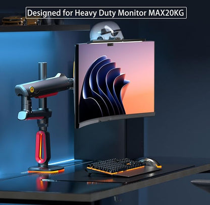 NB Extra Height Gaming Monitor Arm for 32 to 60 Inches Screen, Load up to 20 kg, VESA 75/100, RGB-Light, Heavy Duty, Multi Angle Adjustable, Premium Aluminum, Long Arm Extension Red