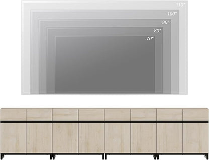 WAMPAT Modern TV Stand for TVs up to 120 inch, 4 in 1 Wood Entertainment Center TV Console Table with Adjustable Shelves and Metal Base for Living Room,Bedroom,Light Oak