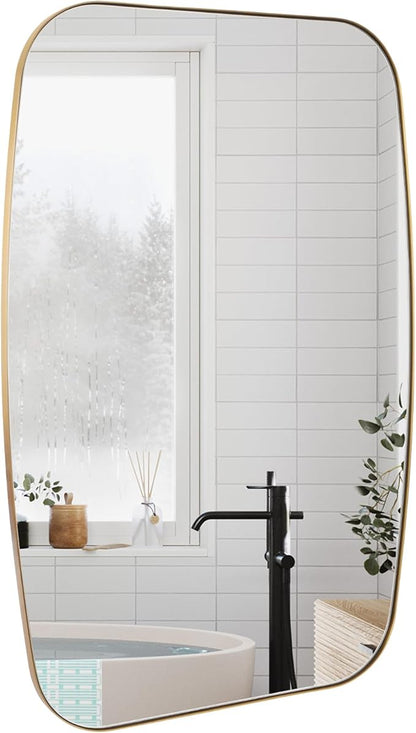 Oval Mirrors for Bathroom, 32"×40" Gold Vanity Mirror with Stainless Steel Metal Frame, Brushed Gold Oblong Bathroom Wall Mounted Modern Mirror for Over Sink