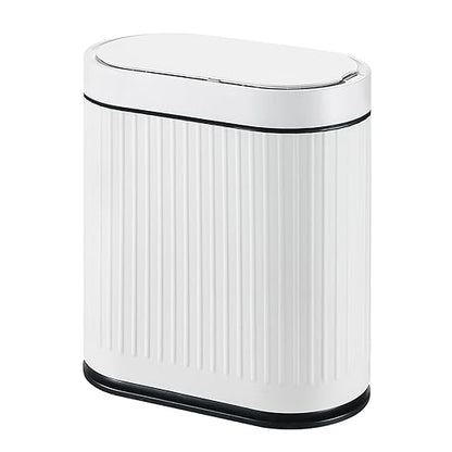 Bathroom Sensor Trash Can with Lid Automatic 2 Gallon Smart Garbage Can Bathroom Decor, 7.5 Liter Small Trash Bin, Motion Sensor Waterproof Wastebasket for Office, Bedroom, White Black