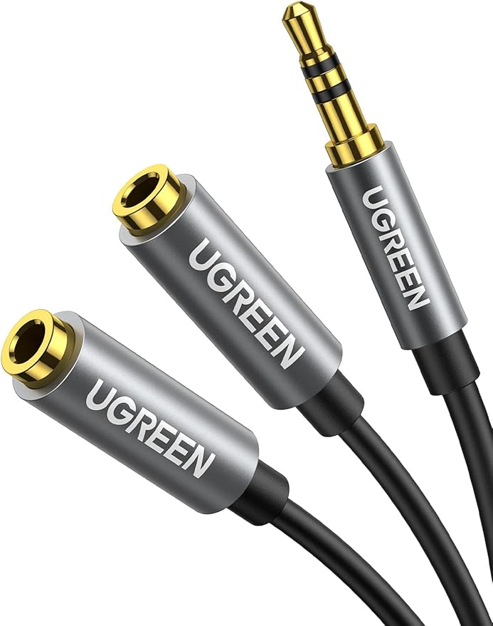 UGREEN Headphone Splitter 3.5mm Audio Stereo Y Splitter Aux Extension Cable Male to Female Dual Headphone Jack Adapter for Earphone Compatible with Switch 2/PS4/PS5 iPhone iPad, Tablet, Laptop, 7.87"