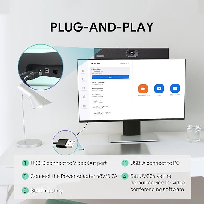 Yealink UVC34 4K Conference Room Camera System 10 Microphone 8 MP All-in-One Video Conferencing System AI Auto Framing 120° Field of View Microsoft Teams Certified Webcam Zoom Rooms USB-A