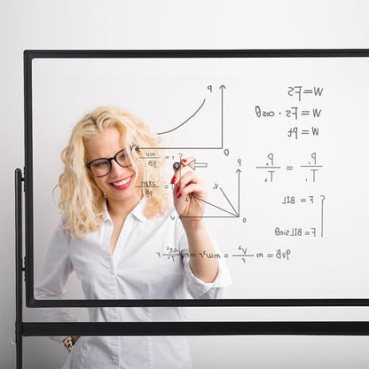 Mobile Clear Glass Whiteboard on Wheels - TANKEE 48" x 32" Dry Erase Board with Stand, Large Rolling White Board with 25 Sheets Paper Pad, Transparent Tempered Glass Board for Office Home School