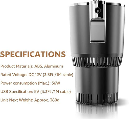 Smart Car Hot and Cold Cup Holder Rapid Heating and Cooling Insulated Electric Beverage Mug for Car Home Office Travel Portable Temperature Control Cup Accessory, Smart Cup for car, Heated Travel Mug