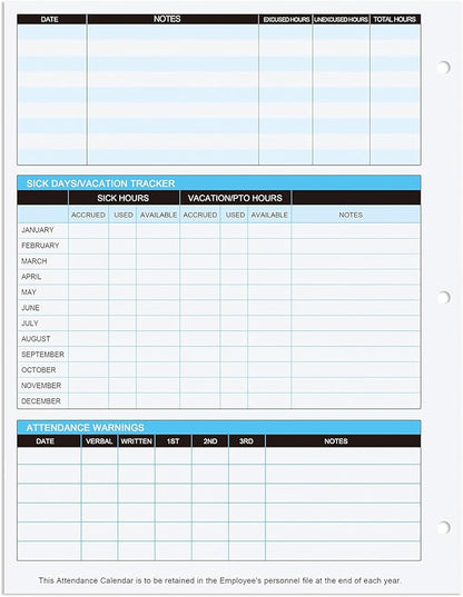 2026 Attendance Calendar Work Tracker Attendance Calendar Cards - 8.5 X 11 Cardstock/Pack of 25 Sheets