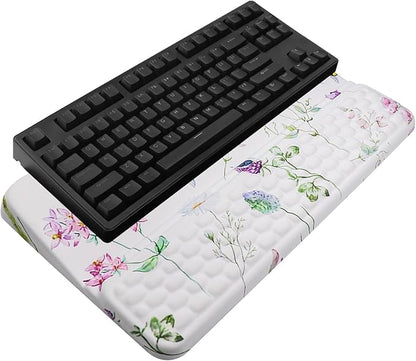 Computer Keyboard Stand with Wrist Rest, Ergonomic Tilted Keyboard Holder - Keyboard Riser with Wrist Pad - Keyboard Tray Support for Office Home - Scattered Flowers