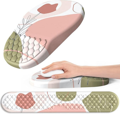 Hasinart Ergonomic Mouse Pad and Keyboard Wrist Rest with Massage Design, Space-Saving Mouse Pad Wrist Support, Memory Foam Wrist Rest with Non-Slip PU Base for Computer Desk, Rose