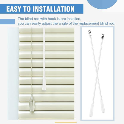 Bokon 2 Pieces White Fiberglass Blind Wand Vertical Blinds Stick Replacement with Hook and Handle for Window Opener Accessory(17 Inch)