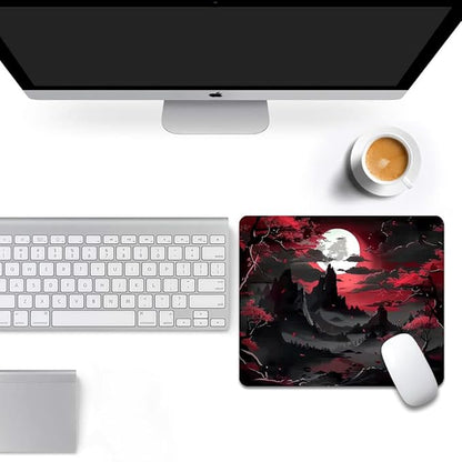 Red Trees, Mountains, and Moon Square Mouse pad, Texture, Waterproof, Anti Slip Rubber Base, Computer Mouse pad, Laptop Mouse pad
