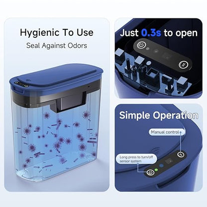 TIPGO 5 Gallon Motion Senor Bathroom Trash Can with Lid, Automatic Garbage Can Touchless, Smart Plastic Waste Basket for Narrow Spaces, Bathroom, Office, Bedroom, Living Room (Blue)