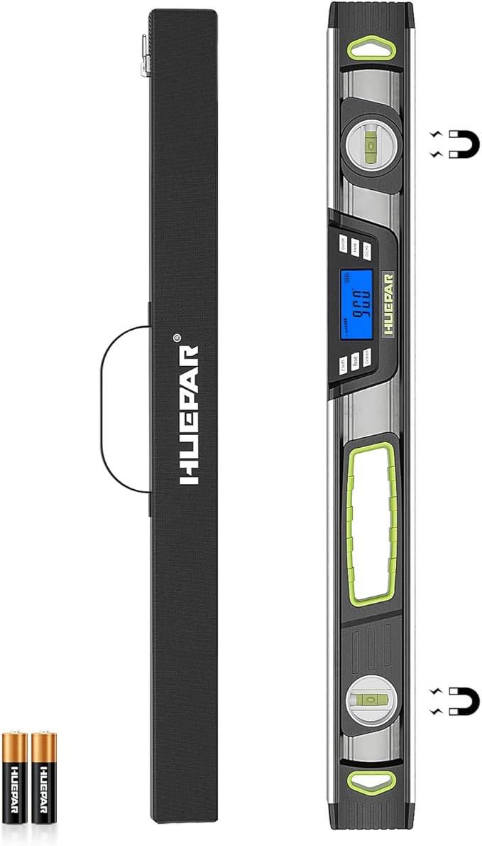 Huepar 48-Inch Digital Level, Professional Smart Precision Torpedo Level Tool, Bright LCD Display, Audible Alerts, Magnetic Bottom, IP54 Dust Water Resistant, with Carrying Case