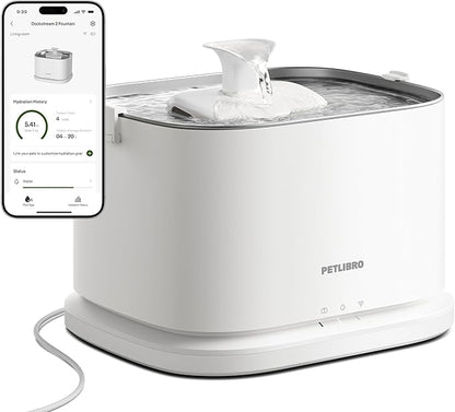 PETLIBRO Upgrade Cat Water Fountain Stainless Steel Tray, Dockstream 2 Cat Fountain Indoor, 3L/101oz Auto Cat Fountains for Drinking, App Monitoring Pet Water Fountain Dog, 5G WiFi Cat Water Dispenser