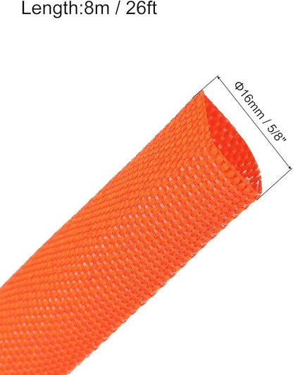MECCANIXITY Braided Cable Sleeves Heat Shrinkable Fabric Sleeving, 5/8" 26ft Orange 2:1 Ratio Heat Shrinkable Cord Protector for Harness Cable, Network Cable Protection, Cable Management