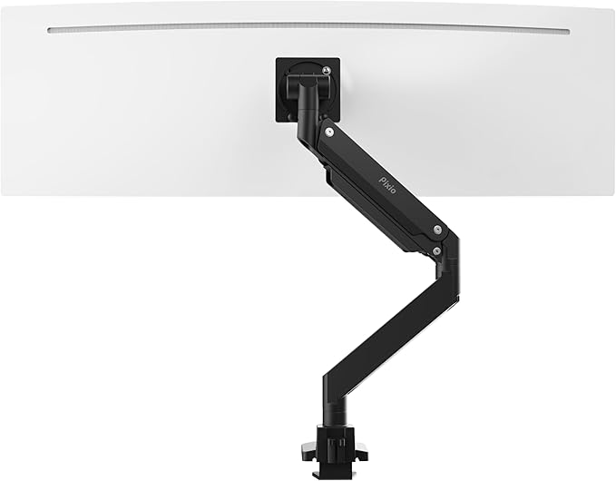 Pixio PS2S Titan Black Ultrawide Mega Heavy-Duty Premium Single Monitor Arm Stand fits up to 57 inch Monitors Holds up to 59.4lbs VESA Compatible Integrated Cable Management