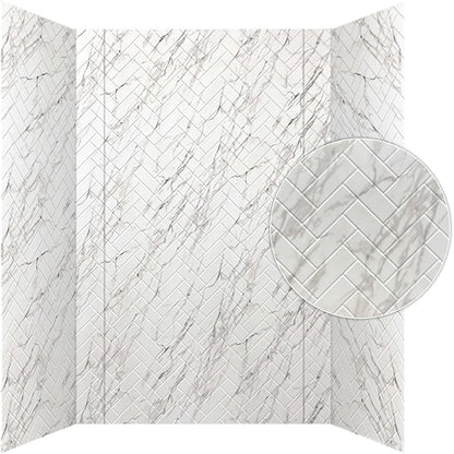 From Plain To Beautiful In Hours 133-640-HERR-KIT Herringbone Tile - Tub and Shower Wall Panels Surround (Covers/ 96 sq. ft.), Marble, 1 Piece