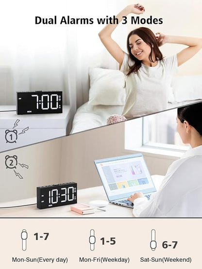 PPLEE Loud Alarm Clock for Heavy Sleepers,Dual Vibrating Alarm Clock with 3-level Vibration for Hearing-impaired Deaf,Weekday/Everyday Mode,5 Dimmer,5 Volume,Large Numbers,USB Charger,Power-off Memory