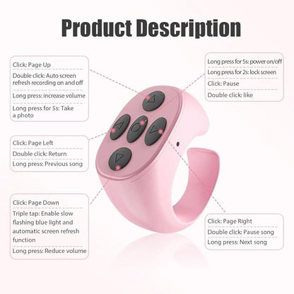 Fingertip Wireless Bluetooth Remote Control, 2026 New Bluetooth Ring Scroller Video Scrolling Ring Remote Control Page Turner (Black)
