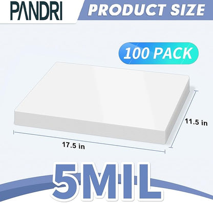 Laminating Sheets, PANDRI 100 Pack Thermal Laminating Pouches Holds 11 x 17 Inch, 5 Mil Plastic Laminator Paper 11.5 x 17.5 Inch, Clear Round Corner