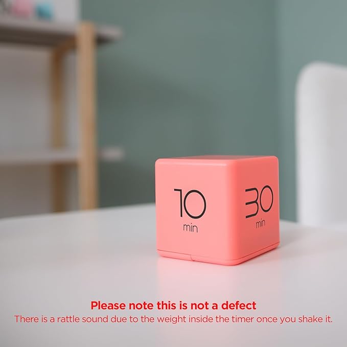 mooas Cube Timer (Coral), Timers Cube Flip Block Timers Productivity Gravity Sensor Time Management for Kids ADHD Classroom Kitchen Desk Workout Cooking Study 10, 30, 50, 60 min Timer Setting