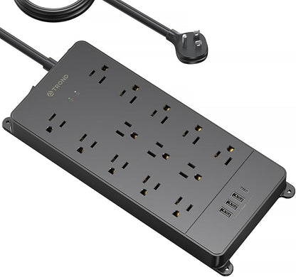 TROND Surge Protector Power Strip 15 ft Cord - Long Extension Cord, 13 Widely-Spaced Outlets Expansion with USB C Ports, 4000 Joules, Flat Plug, Wall Mount, ETL Listed, Office Desk Accessory, Black