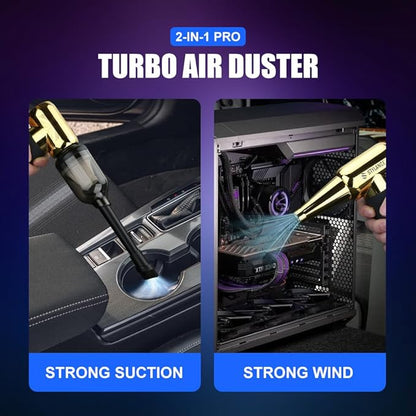 Compressed Air Duster - Barber Blower, Electric Duster, 3 Gear Mini Portable Jet Dry Air Blower, Cordless Vacuum Cleaner, for PC, Office,Salon, Fan, Laptop, Keyboard, Car (Gold)