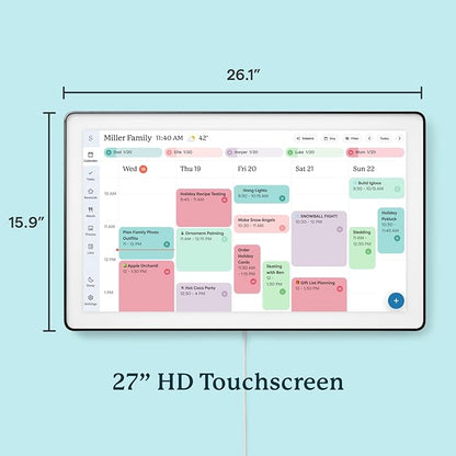 Skylight Calendar Max: 27-Inch Smart Digital Calendar & Chore Chart, Family Organizer with Interactive Touchscreen Display – Wall Mountable in Portrait or Landscape, Charcoal Shadowbox Frame