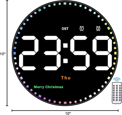 SZELAM Digital Wall Clock,10" Digital Clock Large Display with Remote Control,Adjustable Brightness, Calendar, Temperature, 12/24 H, for Living Room Office Bedroom Elderly Adults
