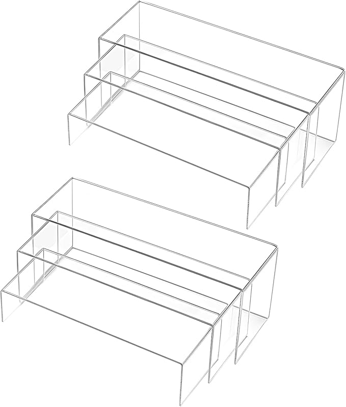 Chuangdi 2 Sets Acrylic Display Risers, Product Stand, Jewelry Display Riser Shelf Showcase Fixtures for Dessert Cupcake Candy Figure Treat Action Showcase (Clear,Extra Large Set)