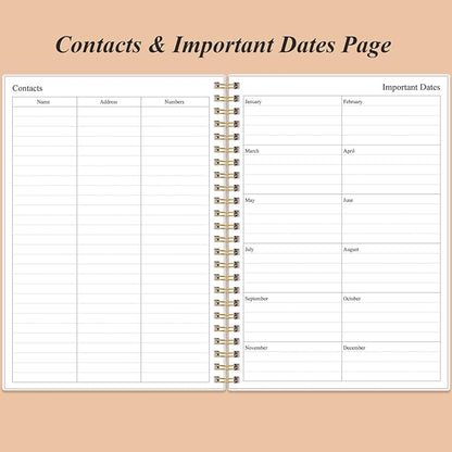 Daily Planner Undated - B5 To Do List Notebook Hourly Schedules, Spiral Appointment Planner for Women and Men, PVC Hardcover, Inner Pocket, Elastic Closure, 7" x 10", Rose Leaf