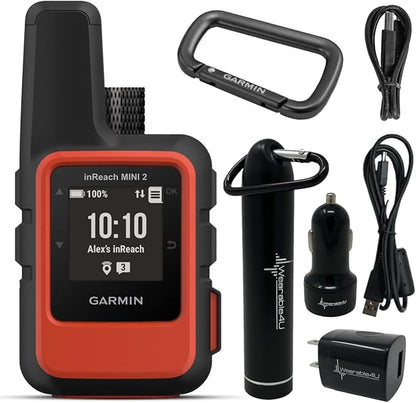 Wearable4U - Garmin inReach Mini 2 Satellite Communicator (Flame Red) with Power Pack Bundle