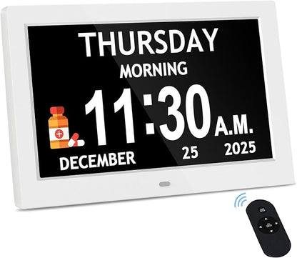 10.1'' Extra Large Digital Clock, 1280*800p HD Display, Dementia Clock For Seniors, Digital Clock With Date, Time, Day Of Week, 10 Reminders & 6 Alarms, Auto Dimming & DST, Remote Control, White