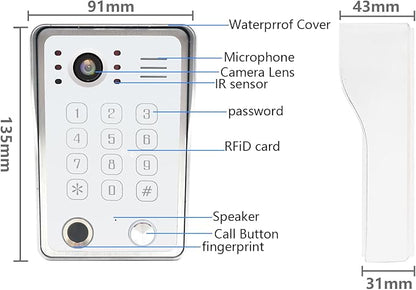 Wired Video Door Phone Kit Apartment Intercom System,10 Inch Touch Screen Monitor(Silver)with 1080P HD Doorbell Camera,Supporting Motion Detecting 5 in 1 Unlcking (2 Doorbell + 1 Monitor)