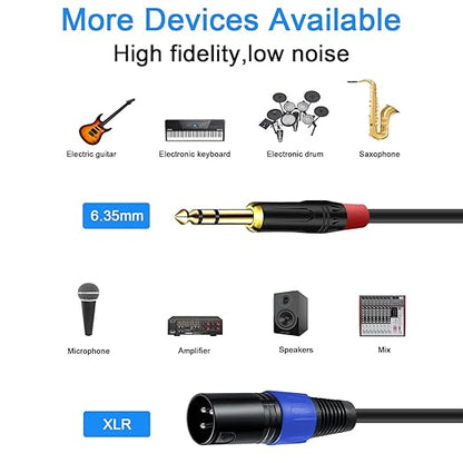 Jozzai 2Pack 6.35mm Dual TRS to XLR Male Cable for Microphone, Mixer, Amplifier, 1.5 FT, 1/4 TRS to XLR Audio Cable, Y Splitter Patch Cord, 3-Pinxlr to Dual 1/4 Male Converter Adapter Cable