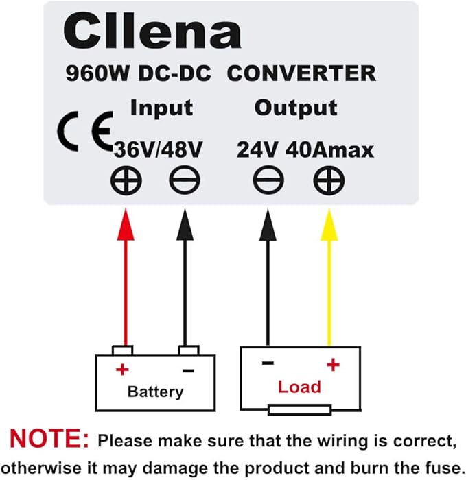 Cllena 36V/48V to 24V 40A 960W DC/DC Buck Transformer, Waterproof Voltage Reducer
