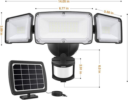 LEPOWER 1600LM LED Solar Security Lights Motion Outdoor, 5500K White Light, IP65 Waterproof Outdoor Flood Solar Light for Yard, Garage（Black）