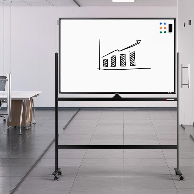 Dry Erase Whiteboard Easel on Wheels - TANKEE 48" x 32" Large Double Sided Mobile Whiteboard, Reversible Magnetic Rolling White Board for Home Office Classroom, Flip Chart Holders and Paper Pad