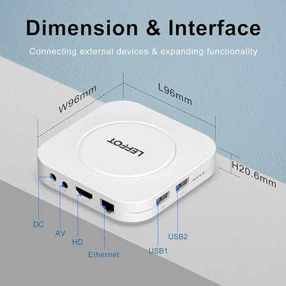 Android 14 TV Box 2025, LEFFOT M1 Plus 4K Ultra HD Streaming Device for TV, 2GB RAM + 16GB ROM, Smart TV Box with Google Assistant Voice Remote, HDR 10, 2.4G & 5G WiFi 6, BT 5.4, RK3528 Quad-Core A53