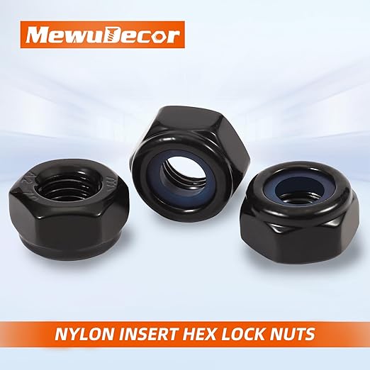 MewuDecor 3/8-16 Nylon Insert Hex Lock Nuts Locknuts, 304 Stainless Steel 18-8, Black Oxide, 25 PCS