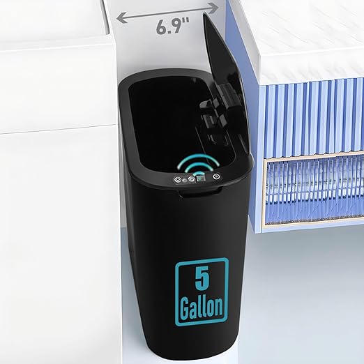TIPGO 5 Gallon Motion Senor Bathroom Trash Can with Lid, Automatic Garbage Can Touchless, Smart Plastic Waste Basket for Narrow Spaces, Bathroom, Office, Bedroom, Living Room (Black)
