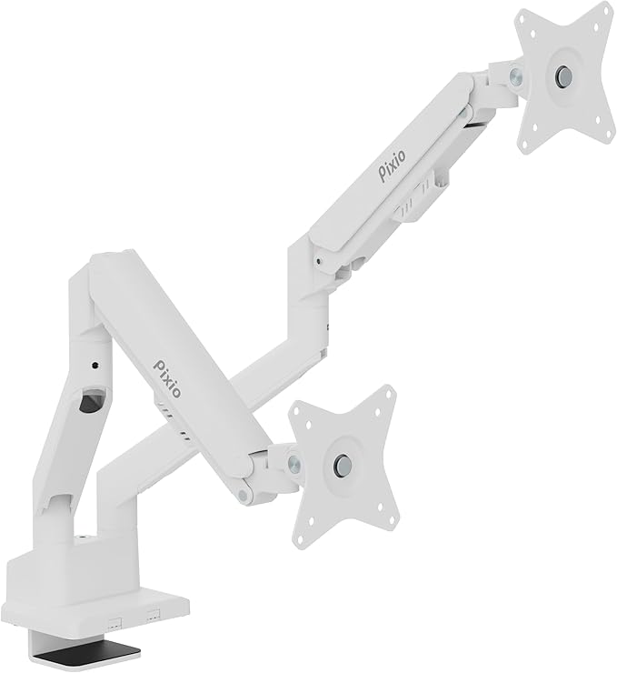 Pixio PS1D Wave White Dual Monitor Arm Stand Desk Mount - Fits up to 32 inches Monitors and up to 19.8lbs. VESA Compatibility and Integrated Cable Management