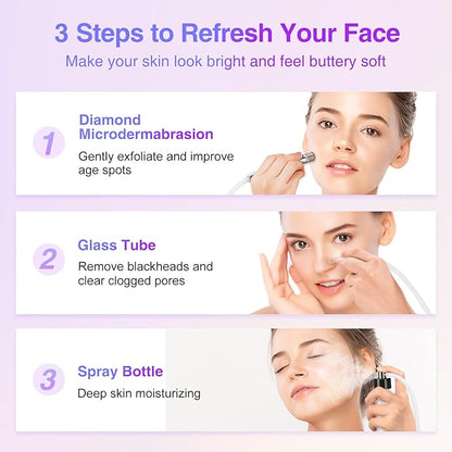 Diamond Microdermabrasion Machine Professional for Facial UNOISETION 3 in 1 Home Microdermabrasion Machine for Skin Exfoliating, Blackhead Removal, Spray Facial Moisturizing