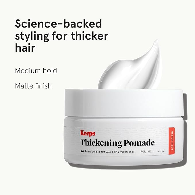 Keeps Matte Thickening Hair Pomade for Men - All-Day Medium Hold Styling Pomade with Natural Ingredients for Visibly Thicker, Fuller Hair - Biotin, Caffeine, Green Tea & Saw Palmetto