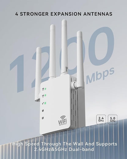 2025 WiFi Extenders Signal Booster with Dual Band 5GHz/2.4GHz, Long Range Up to 13888 sq. ft & 150+ Devices, Internet Extender WiFi Booster, WiFi Extenders Signal Booster for Home and Outdoors