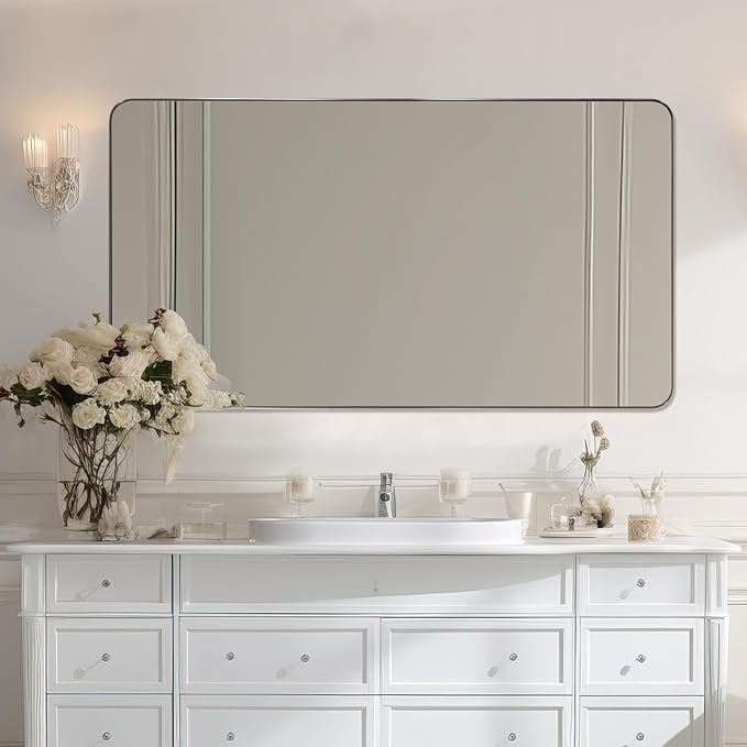 ANDY STAR Brushed Nickel Mirrors for Bathroom Sink, 30x55 Inch Bathroom Vanity Mirror with Rectangular Metal Frame-Modern Clean Design with Superior Stainless Steel Frame